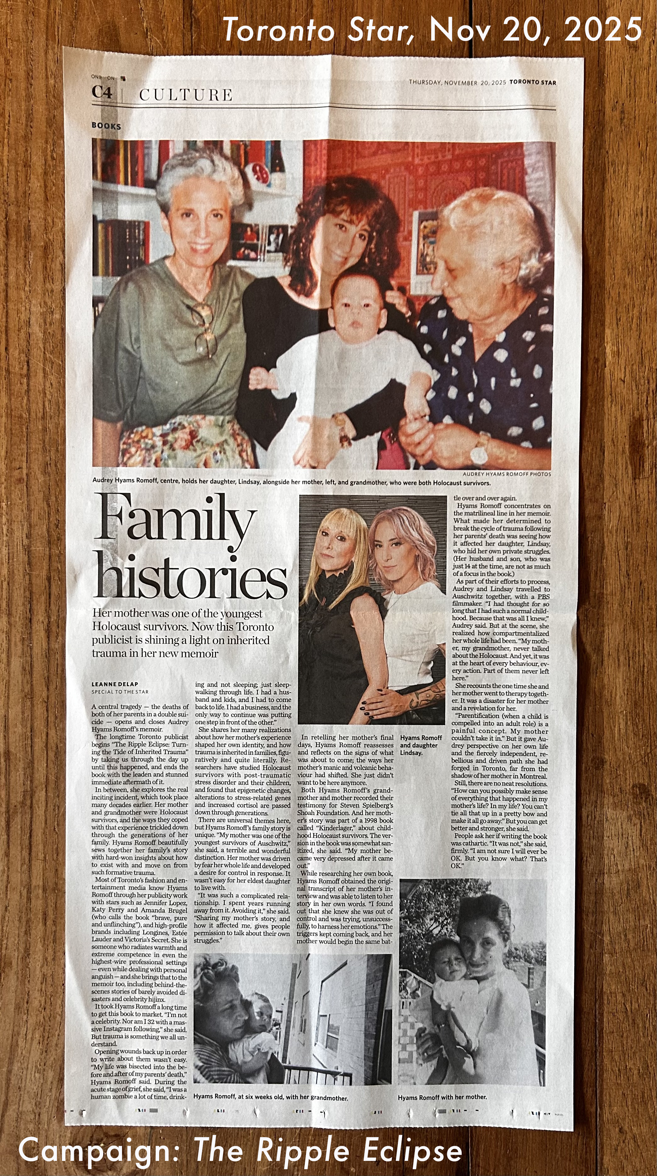 Toronto Star feature on The Ripple Eclipse by Audrey Hyams Romoff